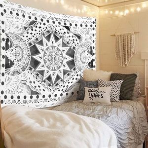 Black & White Sun and Moon Wall Hanging Tapestry